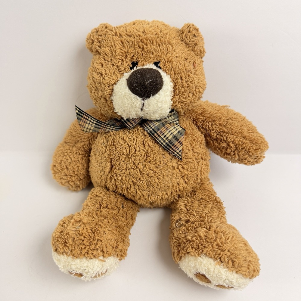 Goffa Int. Adorable Brown Plush Teddy Bear With Plaid Bow Tie For Children Ages